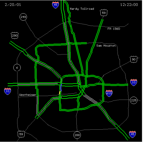 Freeway traffic in Houston, Texas on a minute by minute basis.